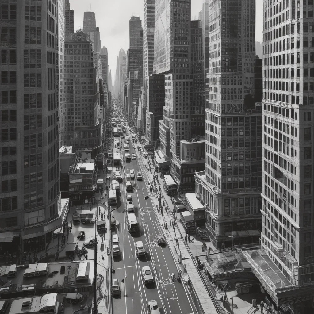 Black and white illustration of a city street