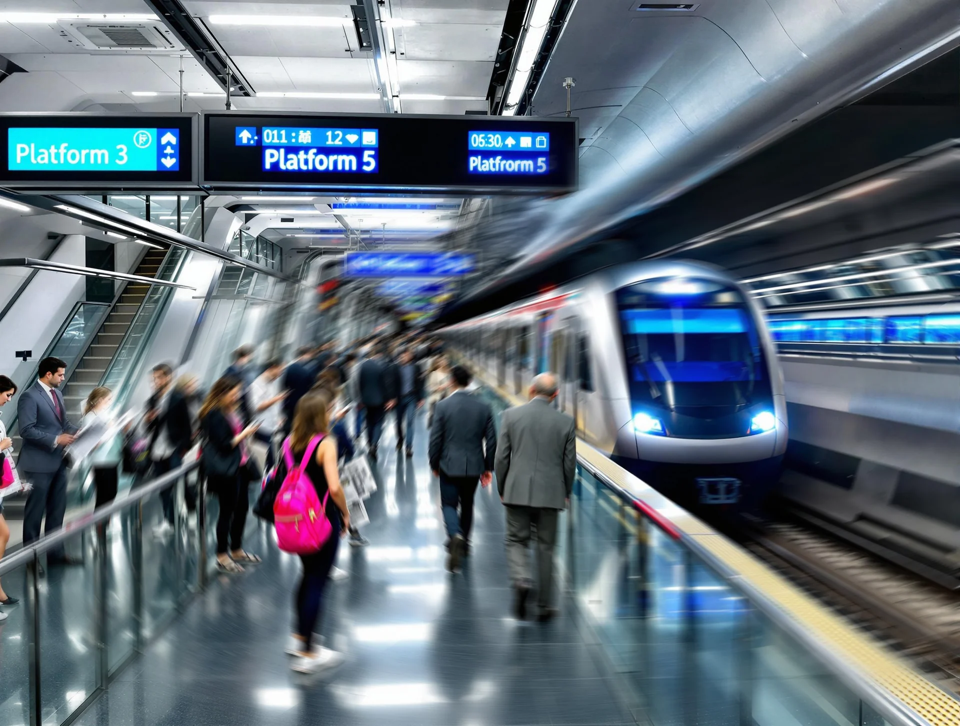 Lighting above a busy railway platform